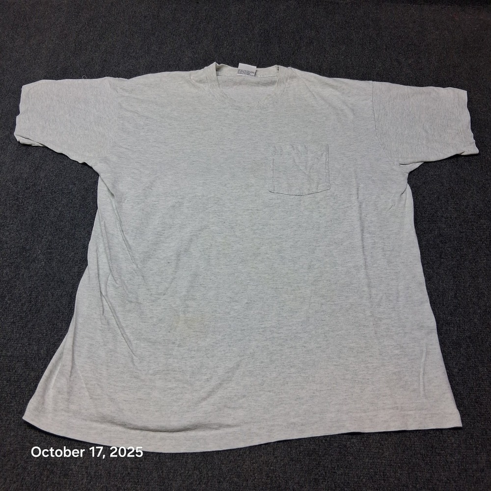 Vintage Trend Basics Plain Heather Gray Pocket T Shirt Size XL Single‎ Stitch